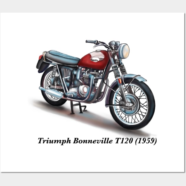 Drawing of Retro Classic Motorcycle Triumph Bonneville T120 1959 Wall Art by Roza@Artpage